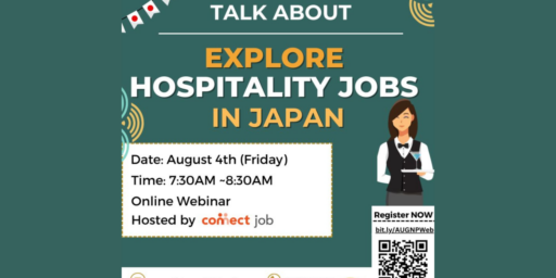 Poster of Explore Hospitality Jobs in Japan.