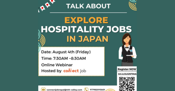 Poster of Explore Hospitality Jobs in Japan.
