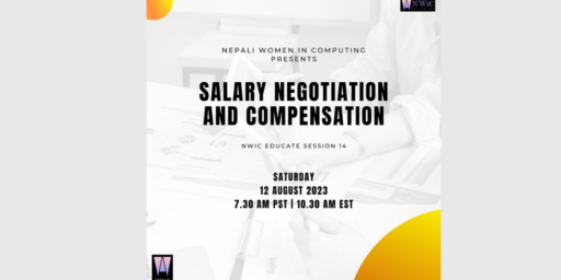 Poster of NWiC Educate session on Salary, Negotiation and Compensation.